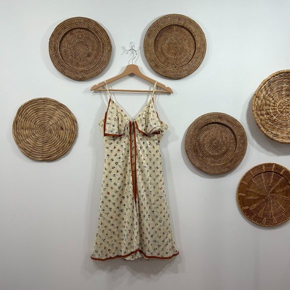 Vintage Dresses & Skirts - Unique Vintage Union Made Neutral Cream Brown Floral Lace Sleeveless Mini Dress